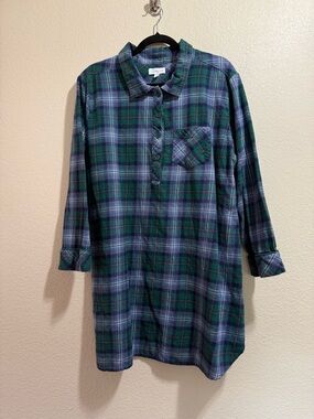 Pajamagram Plaid Button-Front Pajama Sleep Shirt - Green & Blue - Size XL